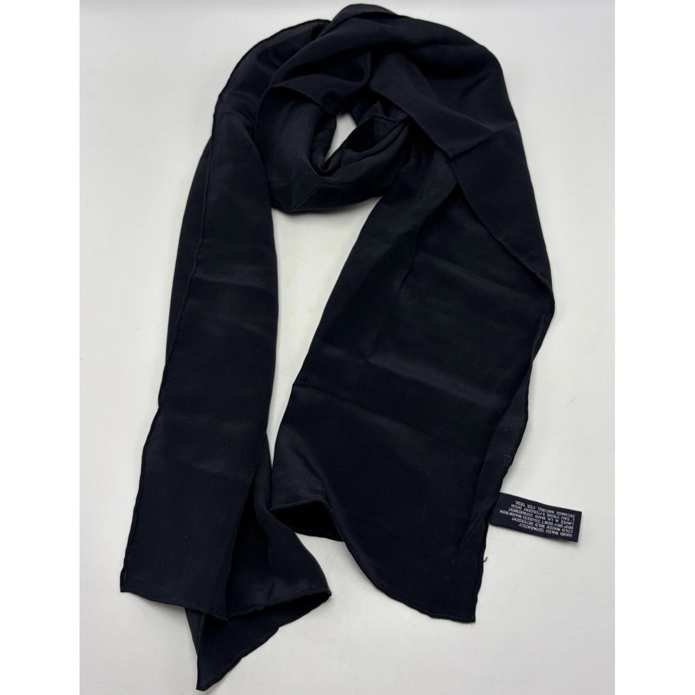 Silk Scarf Solid Black Rectangle Hand Rolled Capsule Old Money Minimalist Career